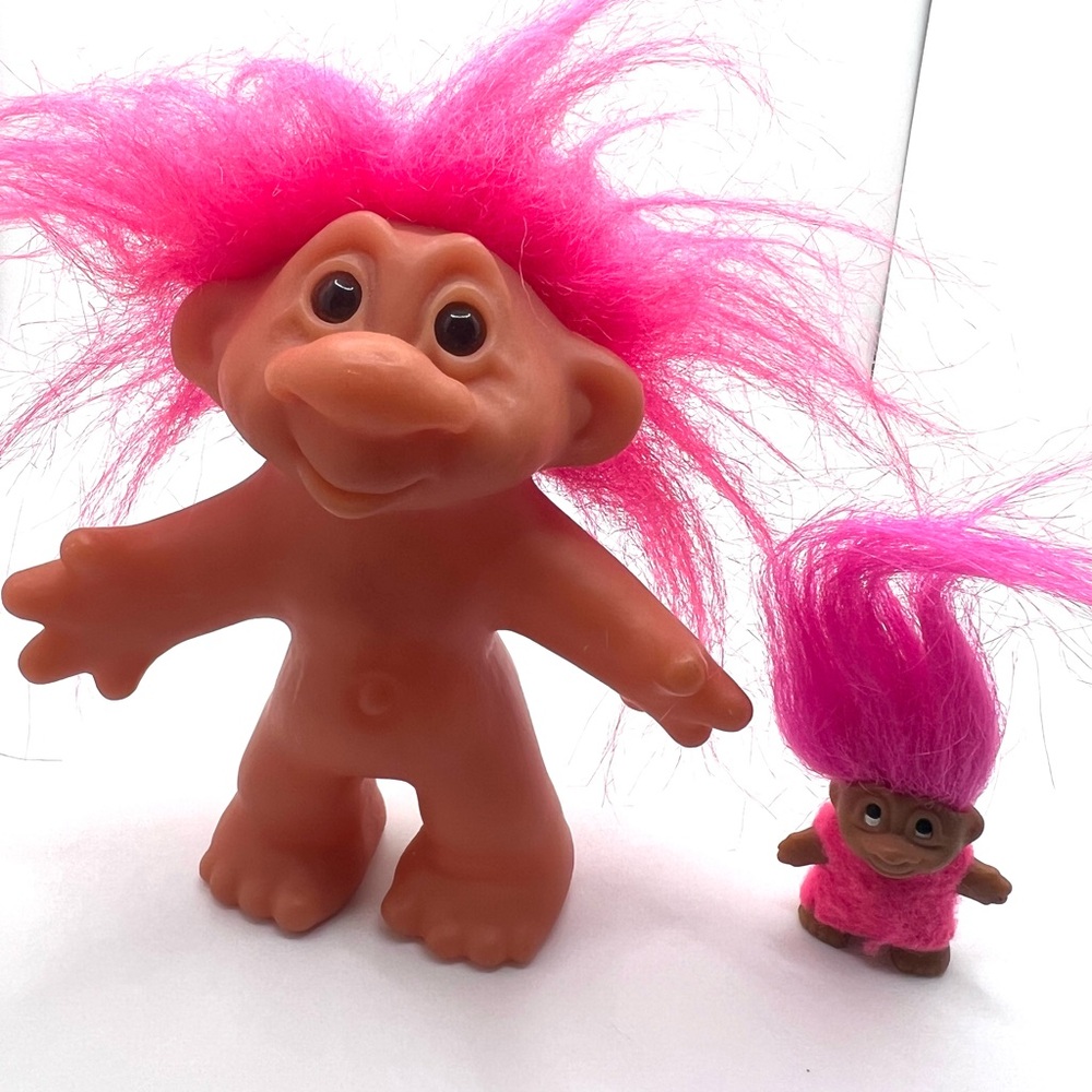 Vintage Dam Troll Doll 1986 Pink Hair, 5" Troll & Dam Pencil Topper